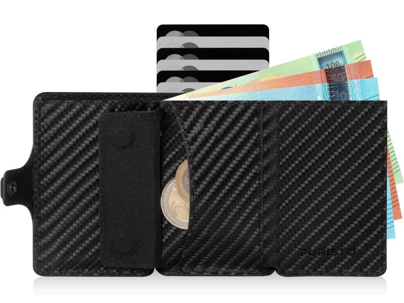 Puristo Portemonnaie KLIK Magnet Slim XS, Carbon Kompaktportemonnaie mit Mini-Münzfach