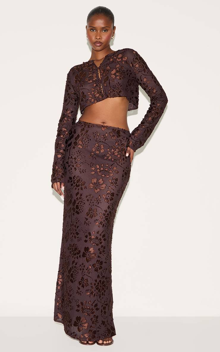 Chocolat Top Court Transparent À Fleurs Avec Boutons