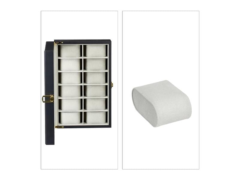 relaxdays Uhrenbox für 12 Uhren 8 cm, Grau/Schwarz Uhrenkasten