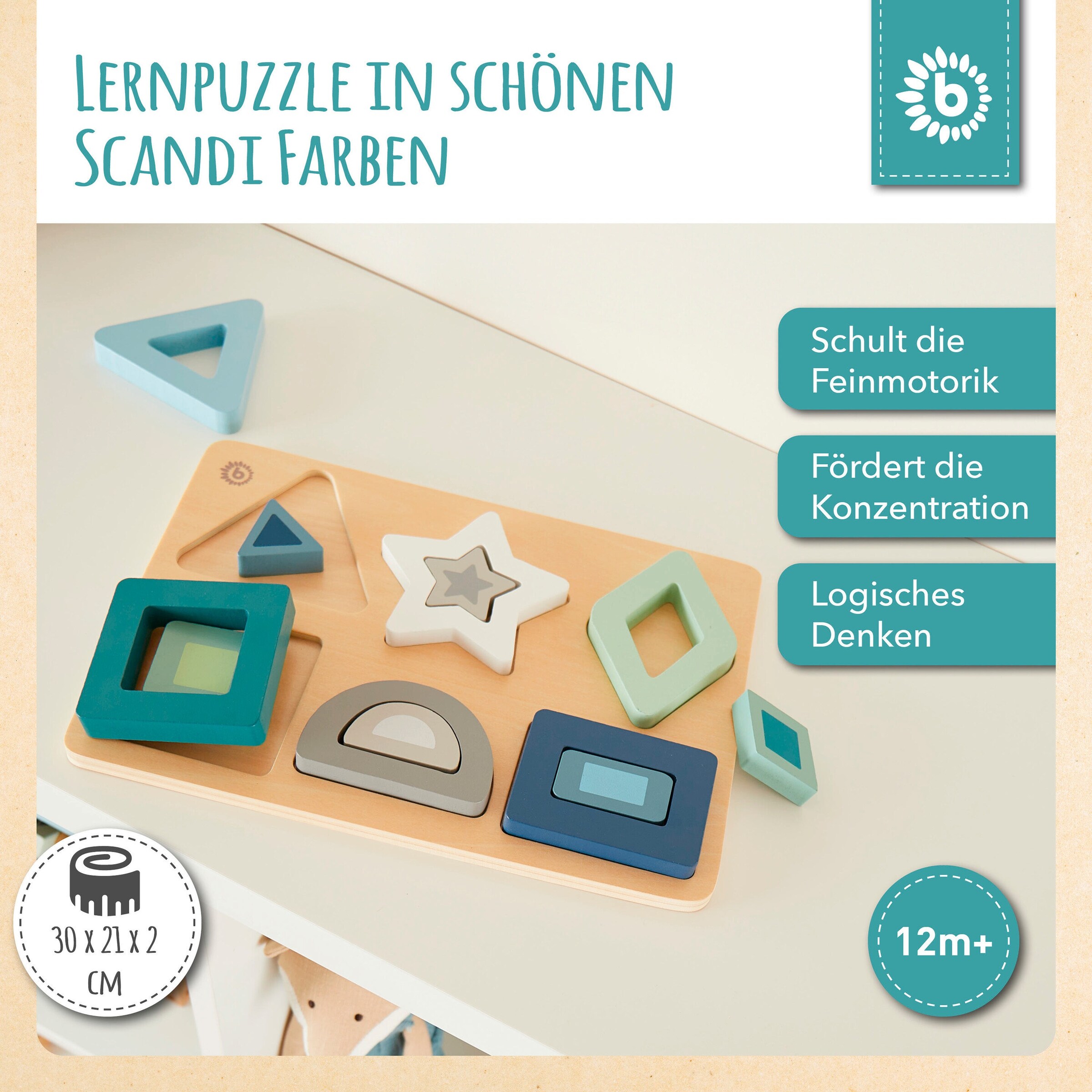 Bieco Geometrisches Puzzle aus Holz - ab 12 Monate Blau