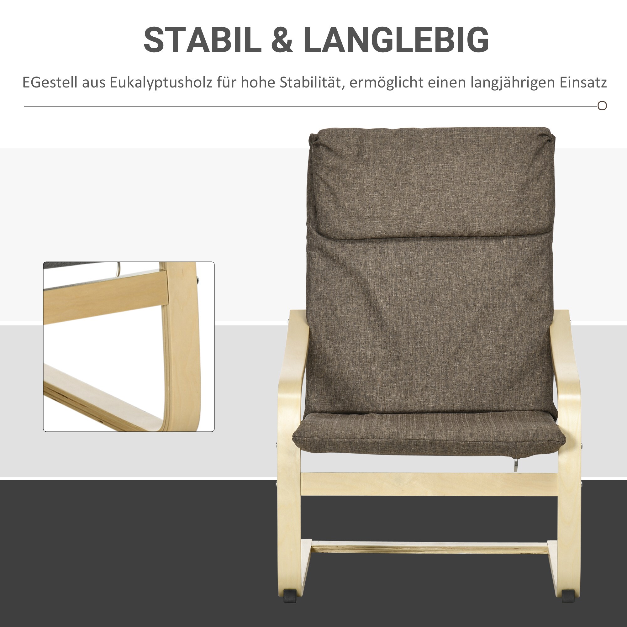 HOMCOM Armlehnensessel mit Kopfpolster und Armlehnen grau 66,5B x 80T x 99H cm