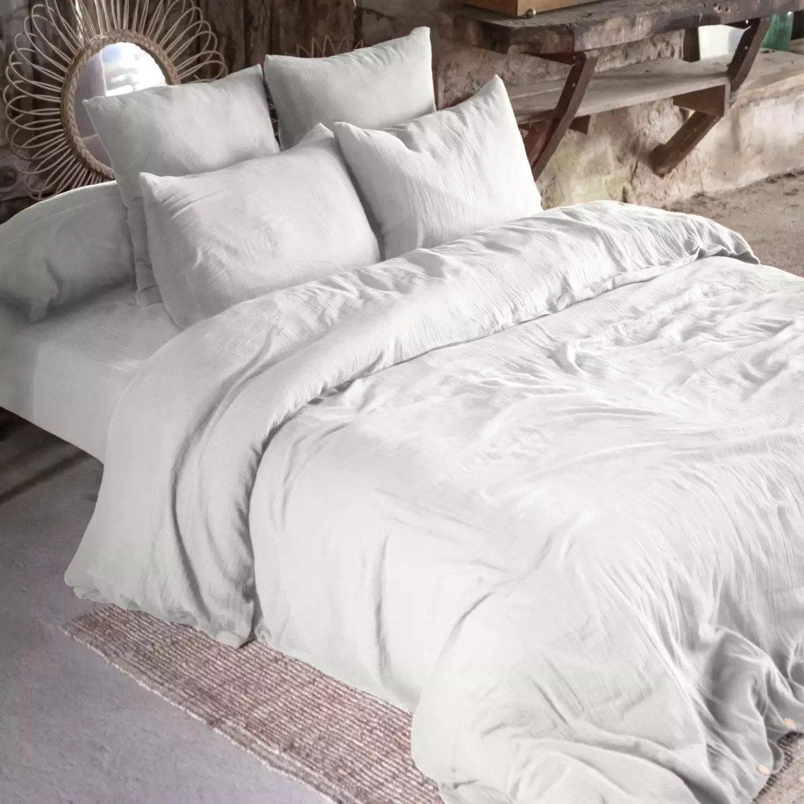 Drap housse gaze de coton (180 x 200 cm) Gaïa Gris nuage