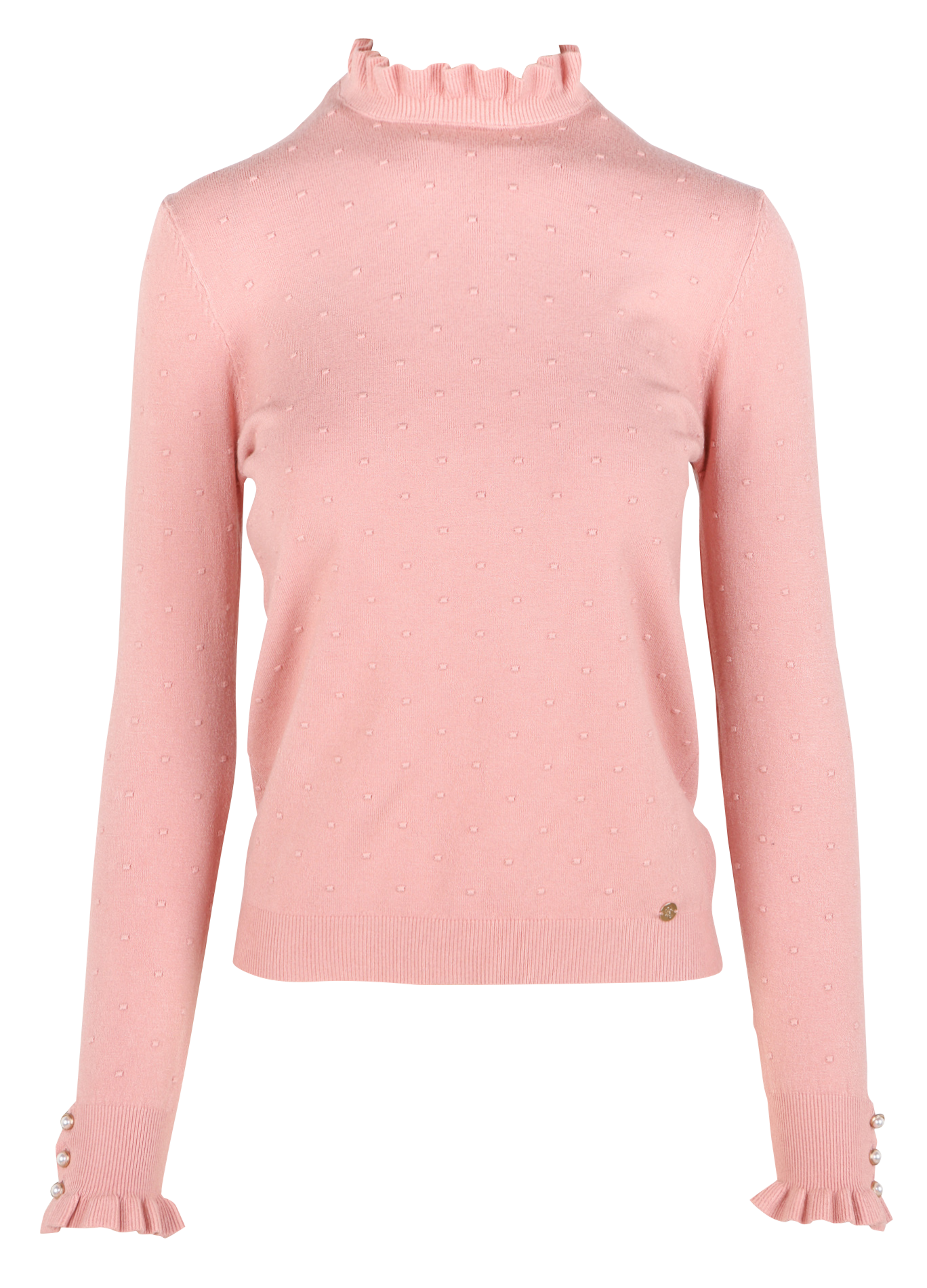 SOLFERINO - Pull col rond jacquard à volants | Rose
