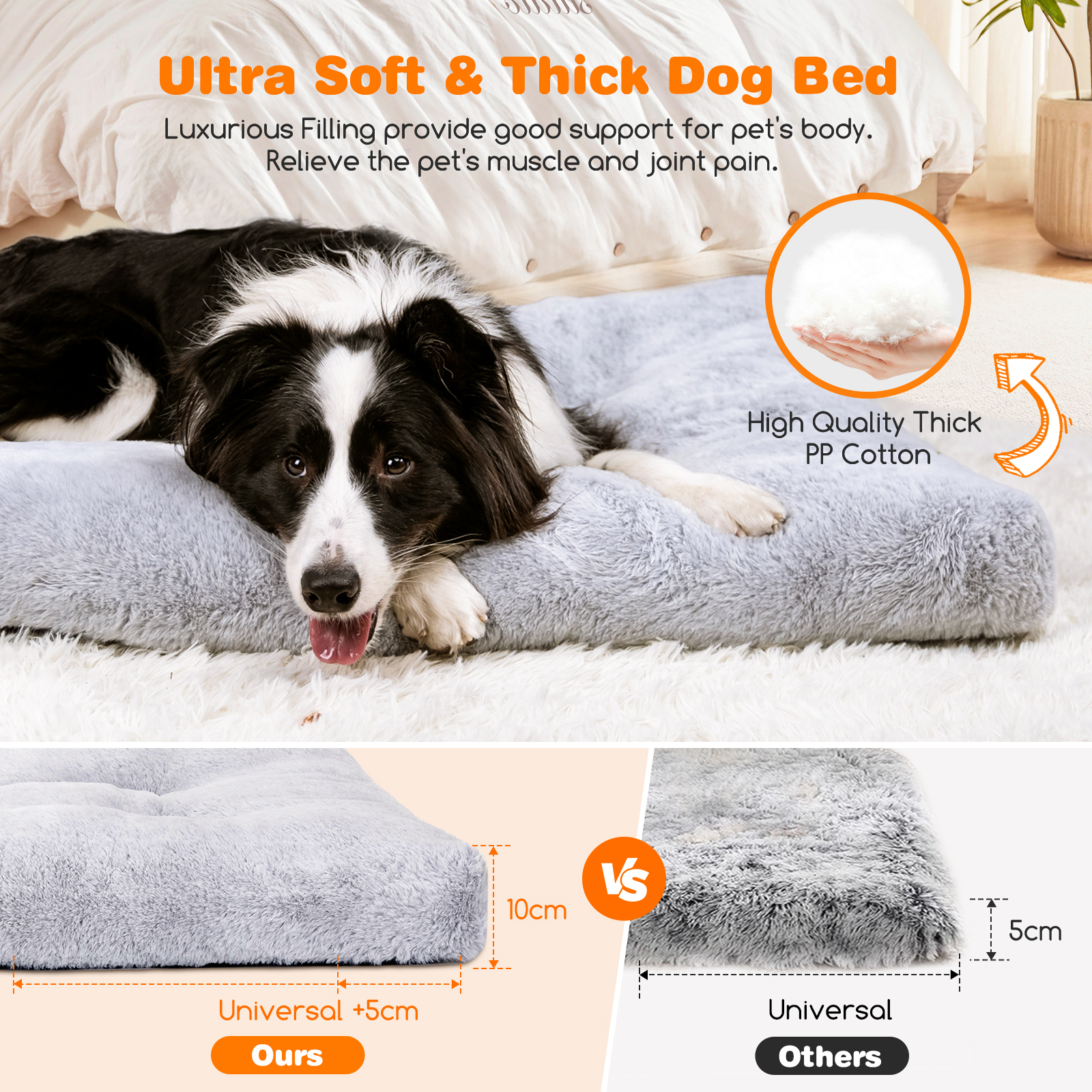 Cama grande lavável Nobleza para cães, super macia e fofa, antiestresse, de alta qualidade, com base antiderrapante, cinza, 110 x 73 x 10 cm, tamanho GG (XL).