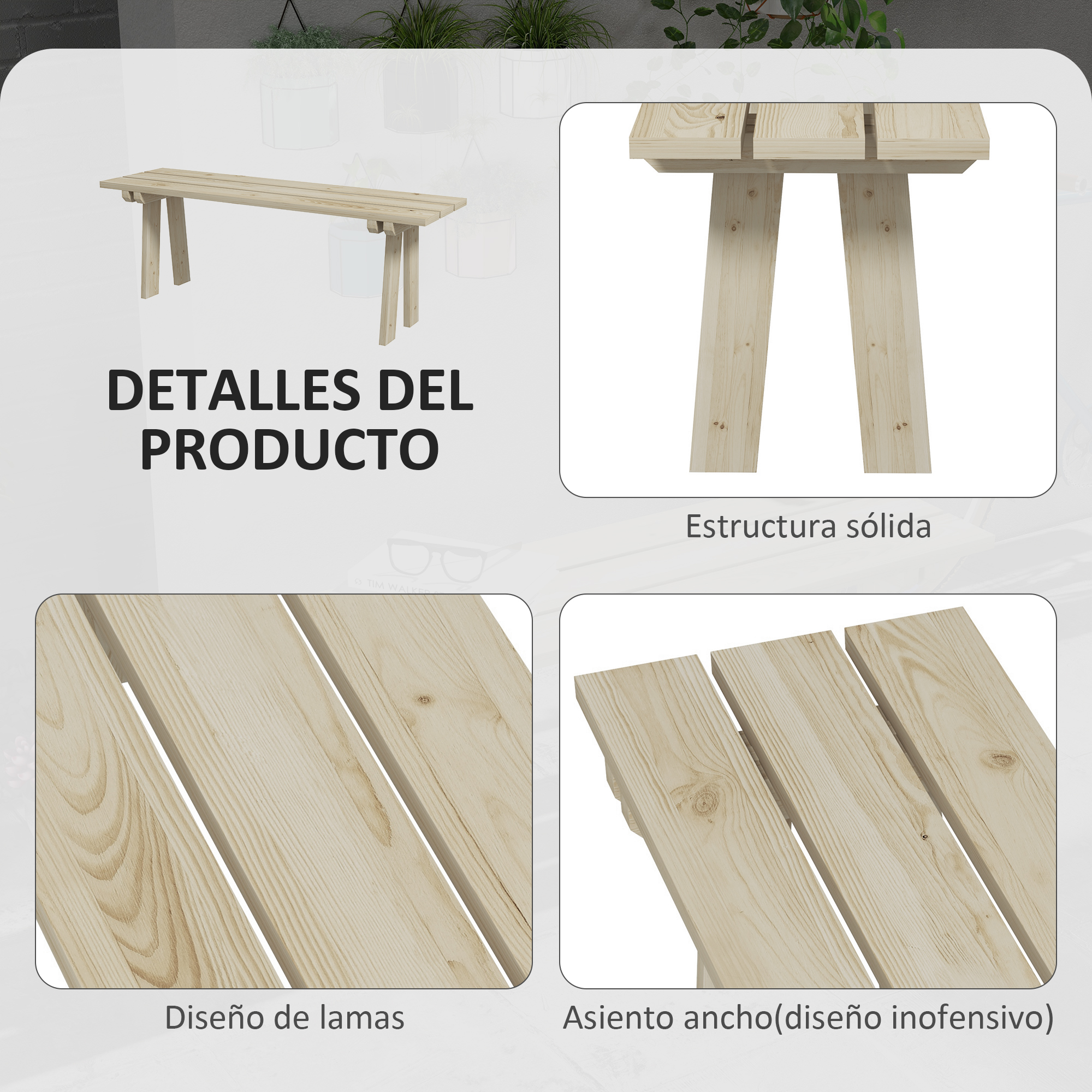 Banco de jardim Outsunny em madeira natural