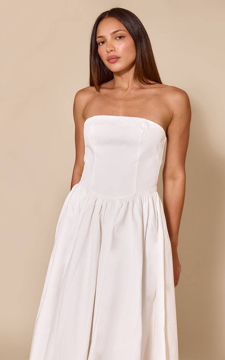 Blanc Robe Mi-longue Évasée À Bustier Tressé Froncé Pour Grandes Tailles