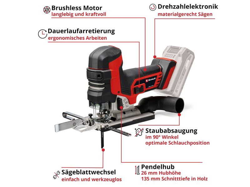 Einhell Professional Akku-Stichsäge TP-JST 18/135 Li BL – S Akkubetriebene Stichsäge mit Schnittlinienanzeiger