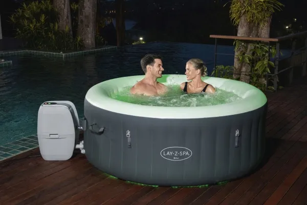 Bestway 60009, 669 L, 4 person(er), Rund, Boble/Jet massage, Acrylonitrilbutadienstyren, PVC, Grå, Hvid