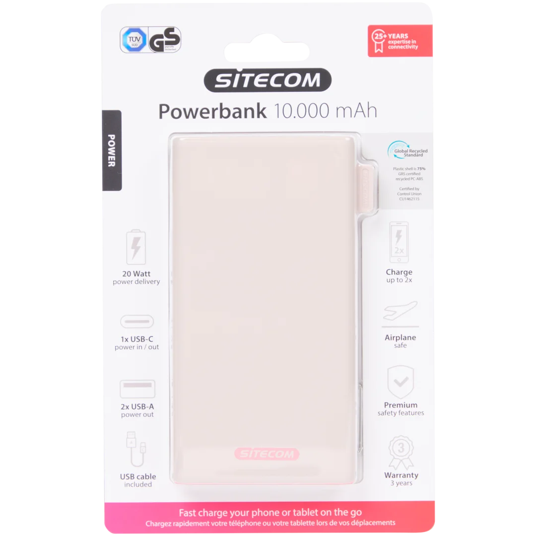Sitecom powerbank 20 watt | 10.000 mAh | diverse kleuren