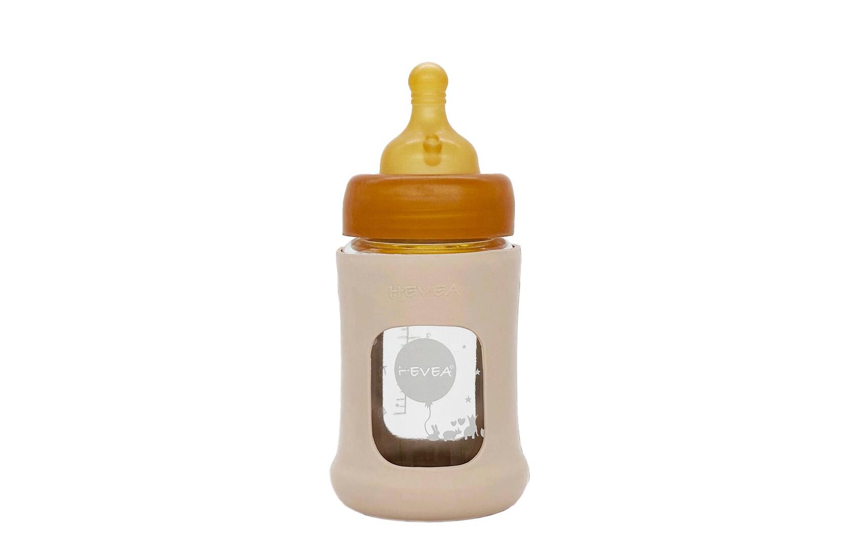 Trinkflasche Sand 0+ Mt. 150 mlPlastikfreie Weithals-Babyflasche mit Hülle