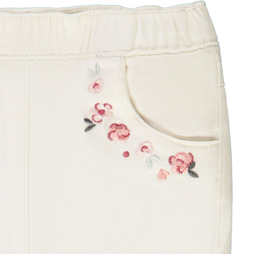 Jegging stretch avec broderie fleurs pour bébé fille - Ecru