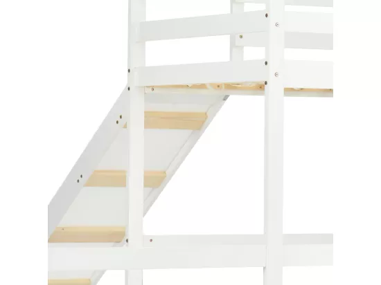 Lit superposé avec toboggan - 90x200cm + 90x100cm - en bois massif - Blanc