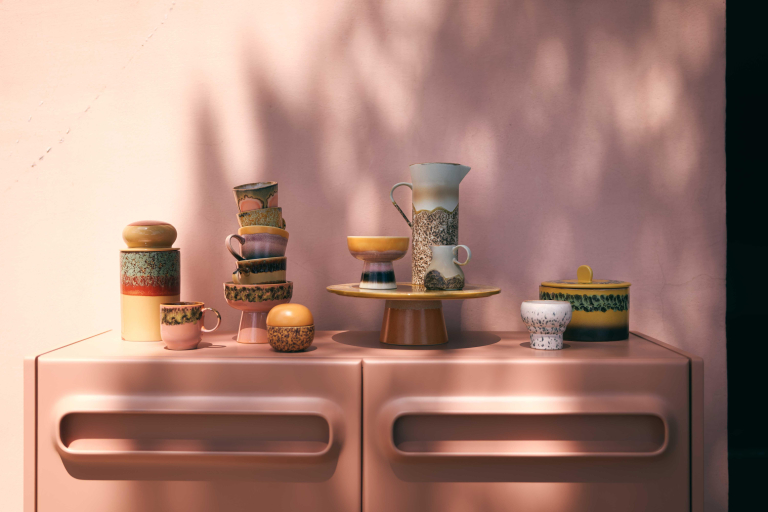 HKliving 70's Ceramic Lungo koffie mok set van 2 basalt