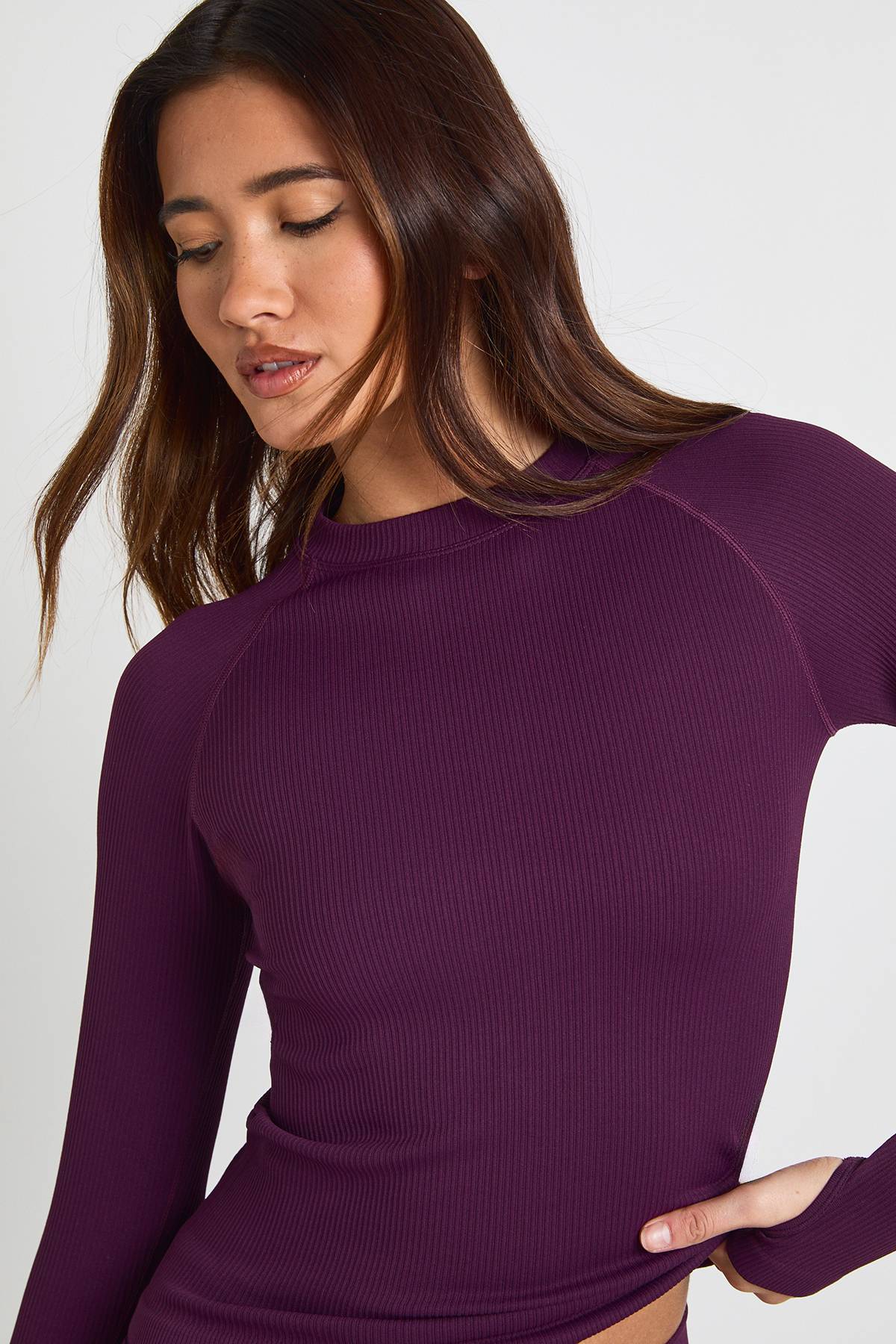 boohoo Haut Actif à Manches Longues Sans Couture Côtelé Contour