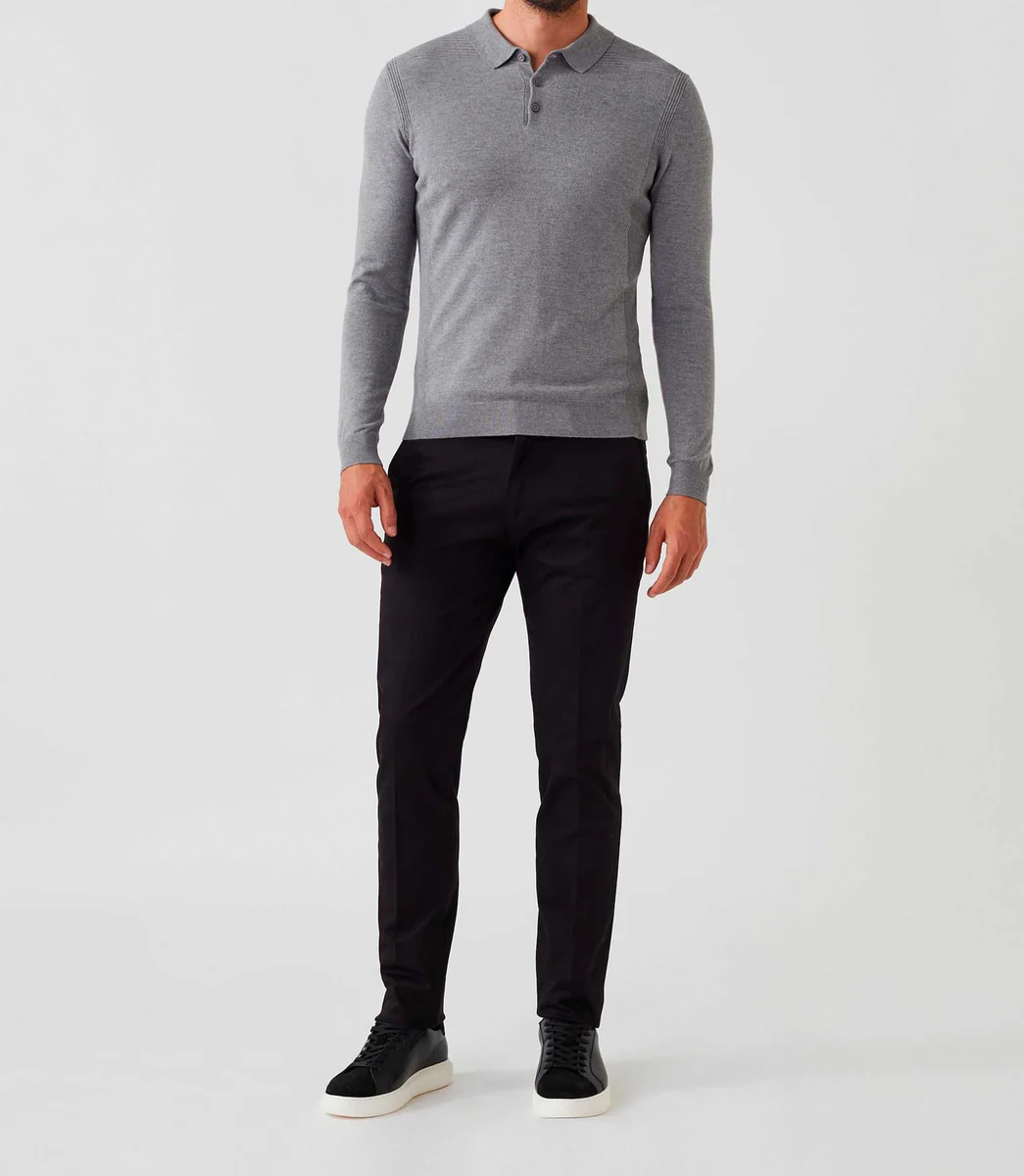 Polo manches longues gris chiné 