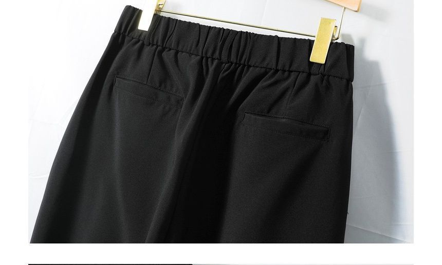 Sinlarity - Mid Rise Plain Cropped Tapered Dress Pants