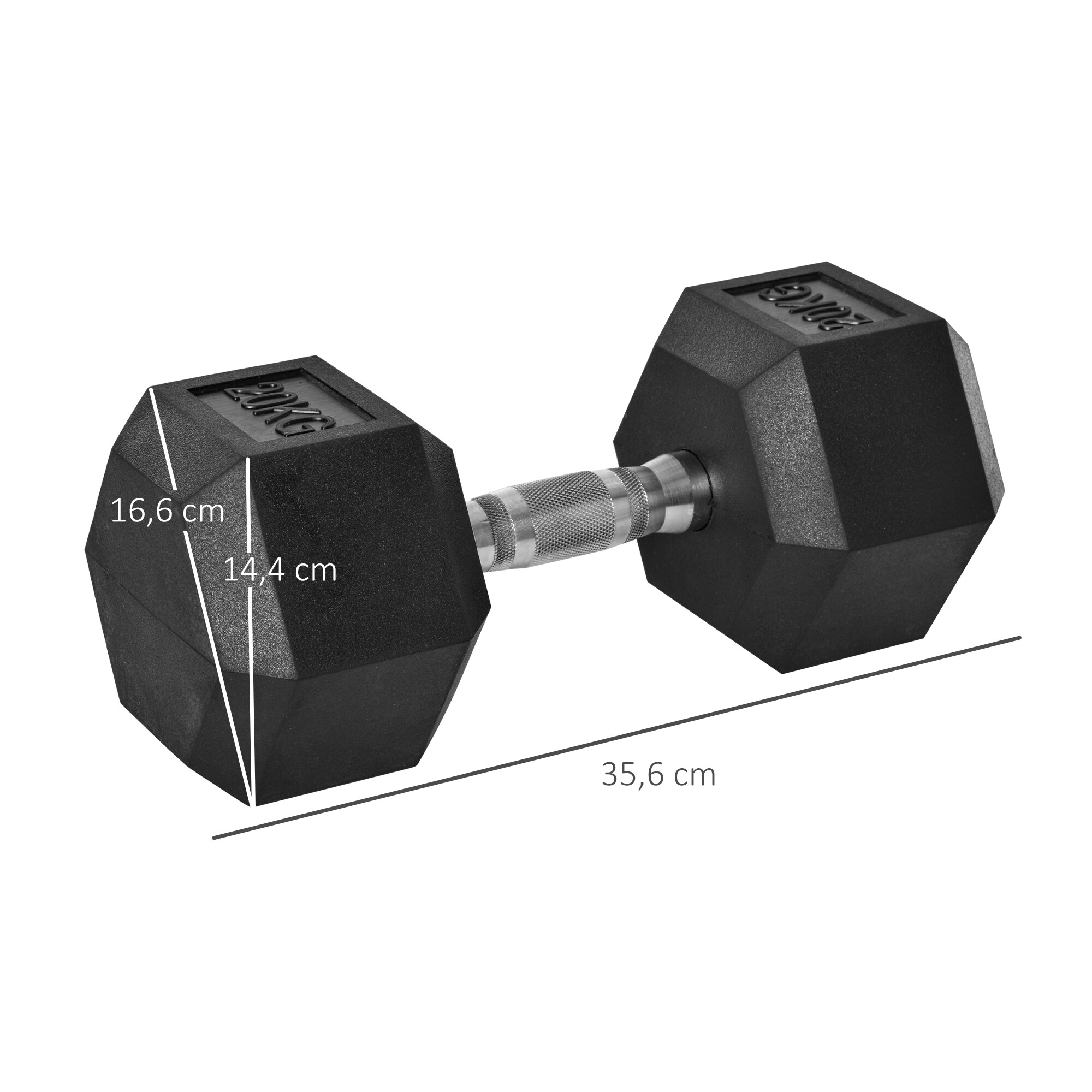 HOMCOM Gummihantel 20 kg sechseckig schwarz