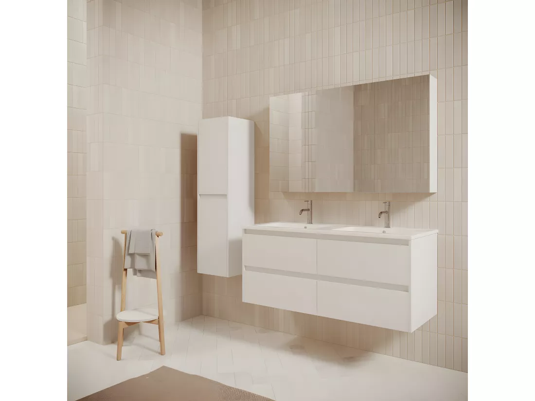 Meuble salle de bain design double vasque FORTINA largeur 120 cm blanc