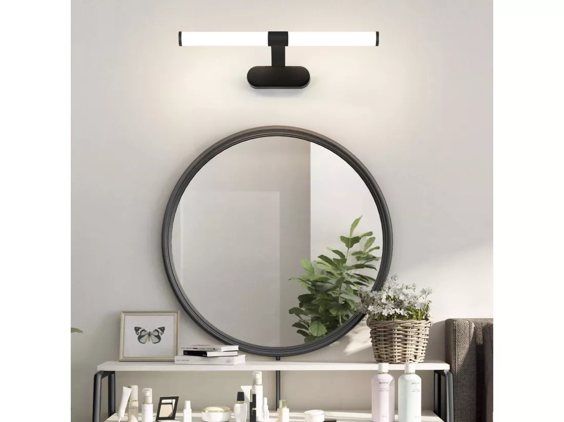 NETTLIFE Applique LED salle de bain ，lampe miroir LED, lumière blanche neutre 4000 Kelvin, 6W, étanche IP44, largeur 400mm,noire