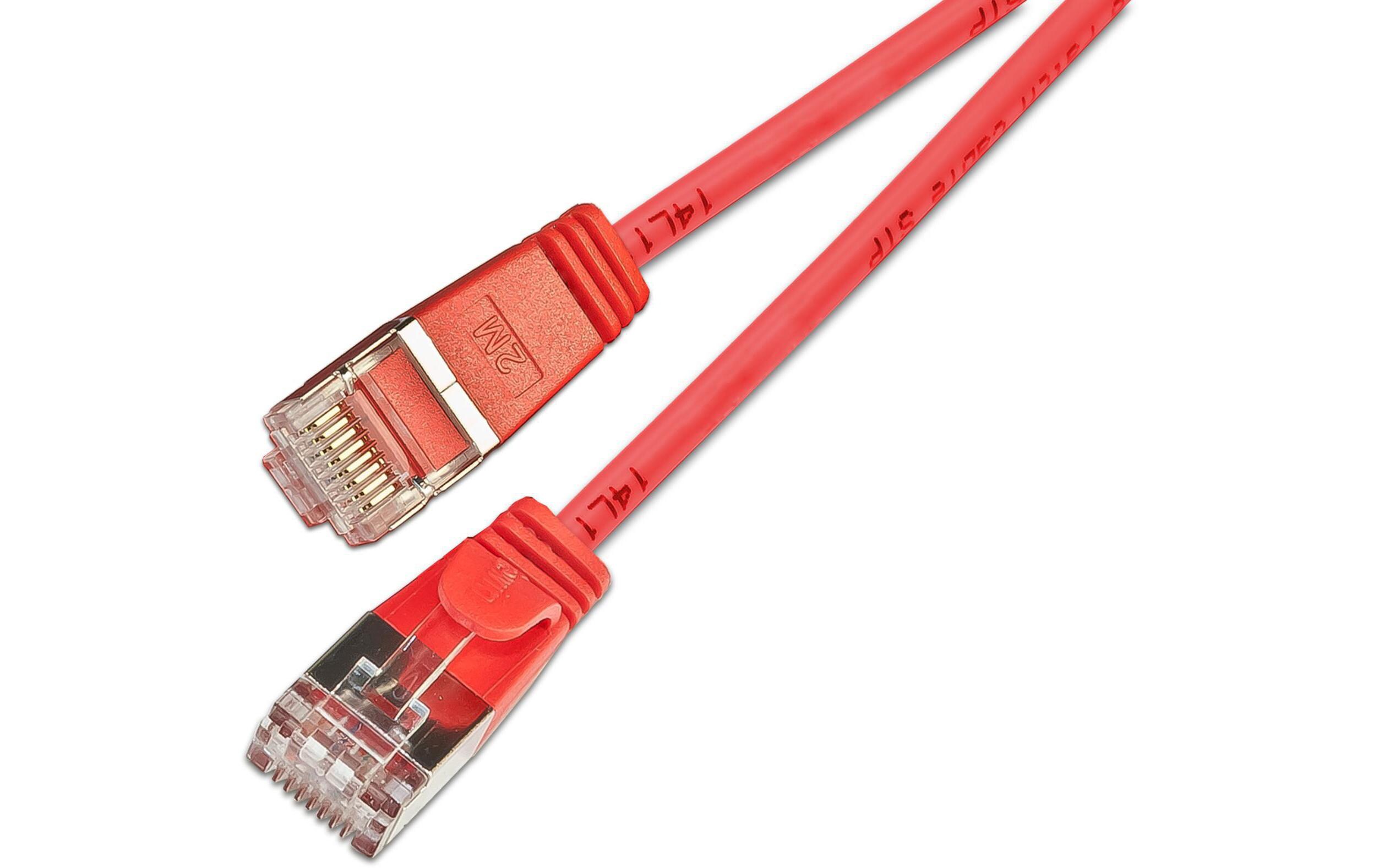 Slimpatchkabel RJ-45 - RJ-45, Cat 6, U/FTP, 5 m, RotGeschirmtes Cat 6 Twisted-Pair-Kabel (U/FTP) mit Klinkenschutz