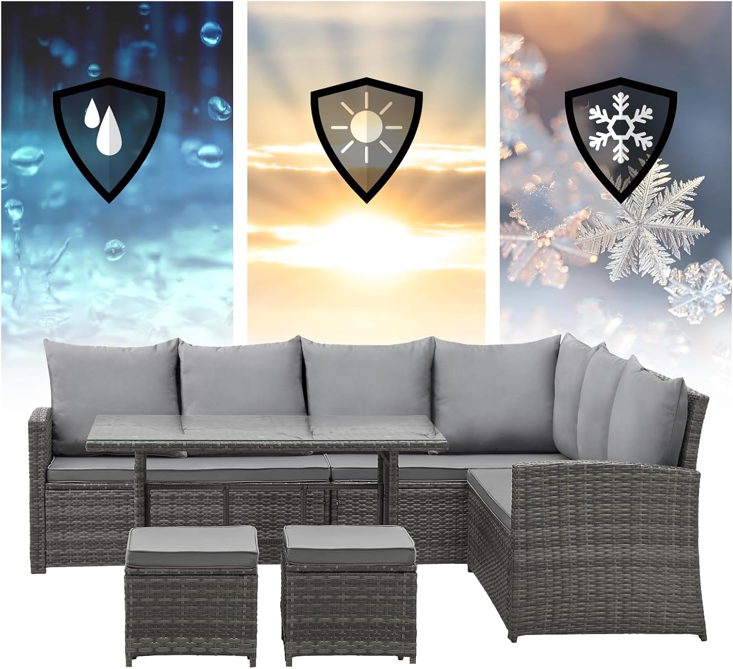 SVITA Monroe Garten-Lounge Set Polyrattan Lounge-Möbel Sitzgruppe Grau