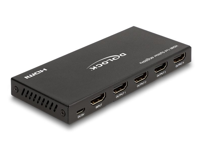 Delock 4-Port Signalsplitter HDMI-HDMI 4K/60 Hz Delock HDMI Splitter 1 x HDMI in zu 4 x HDMI out 4K 60 Hz mit Downscaler