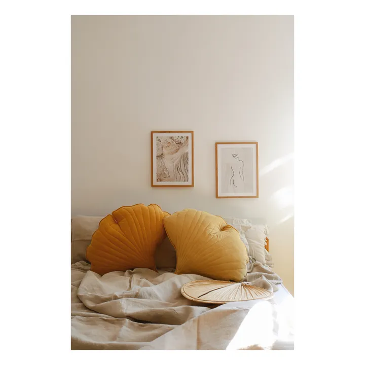 Moi Mili Coussin Ginkgo en lin | Jaune moutarde