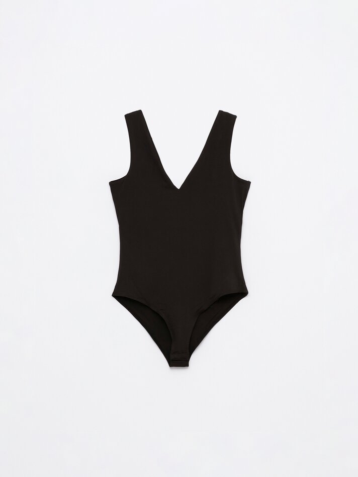 Body com decote em V - Preto