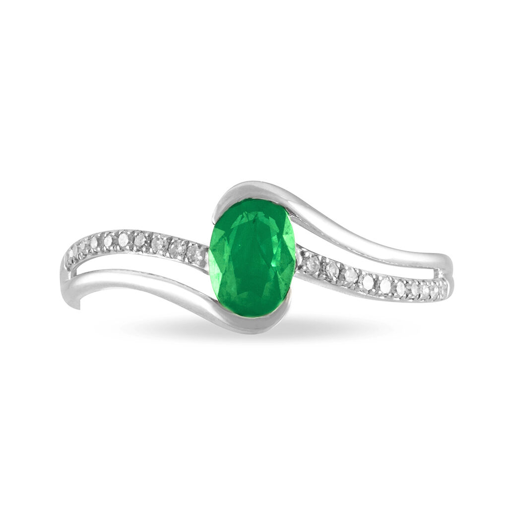 Bague Anja Or Blanc Emeraude Et Diamant