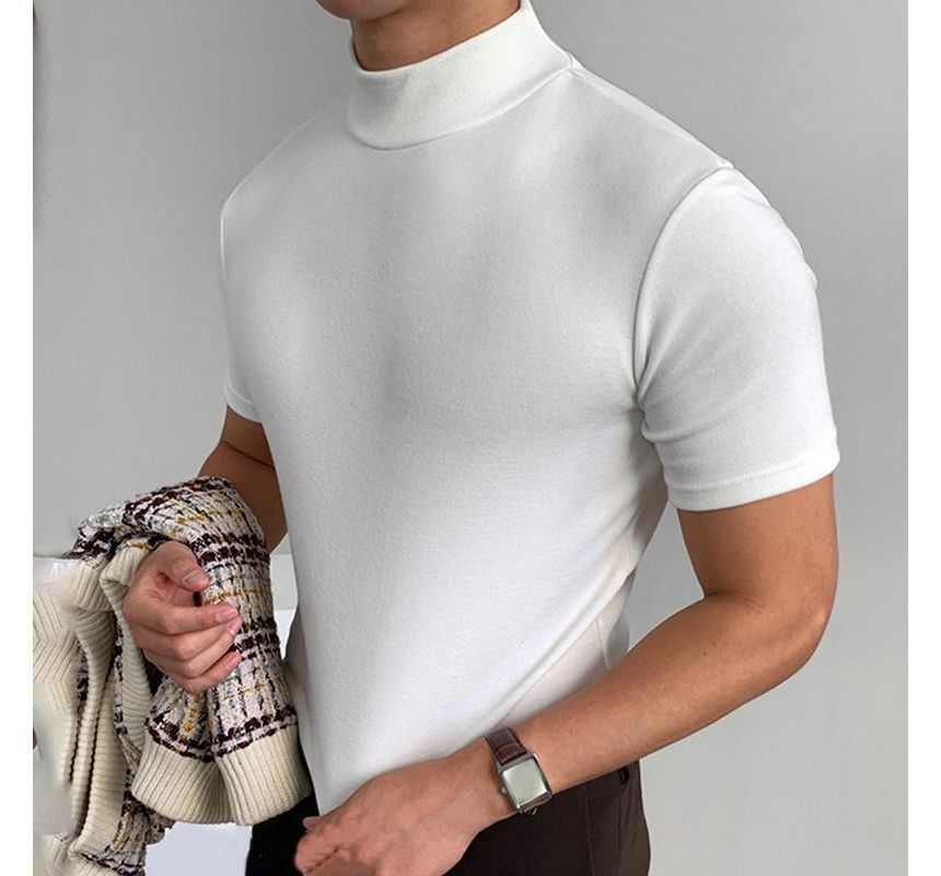 vrovion - T-shirt met korte mouwen en mock-neck, effen
