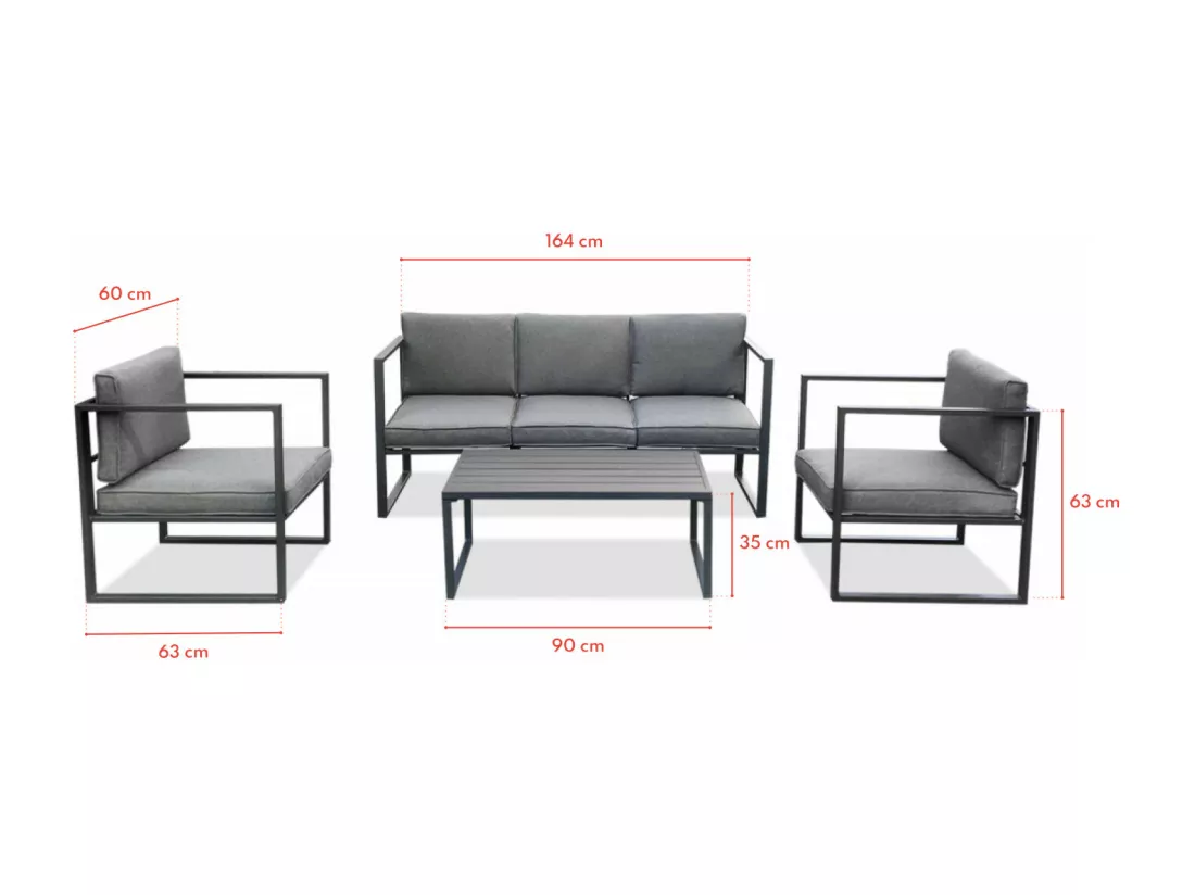 Salon de jardin design aluminium 5 Places Gris - HONFLEUR
