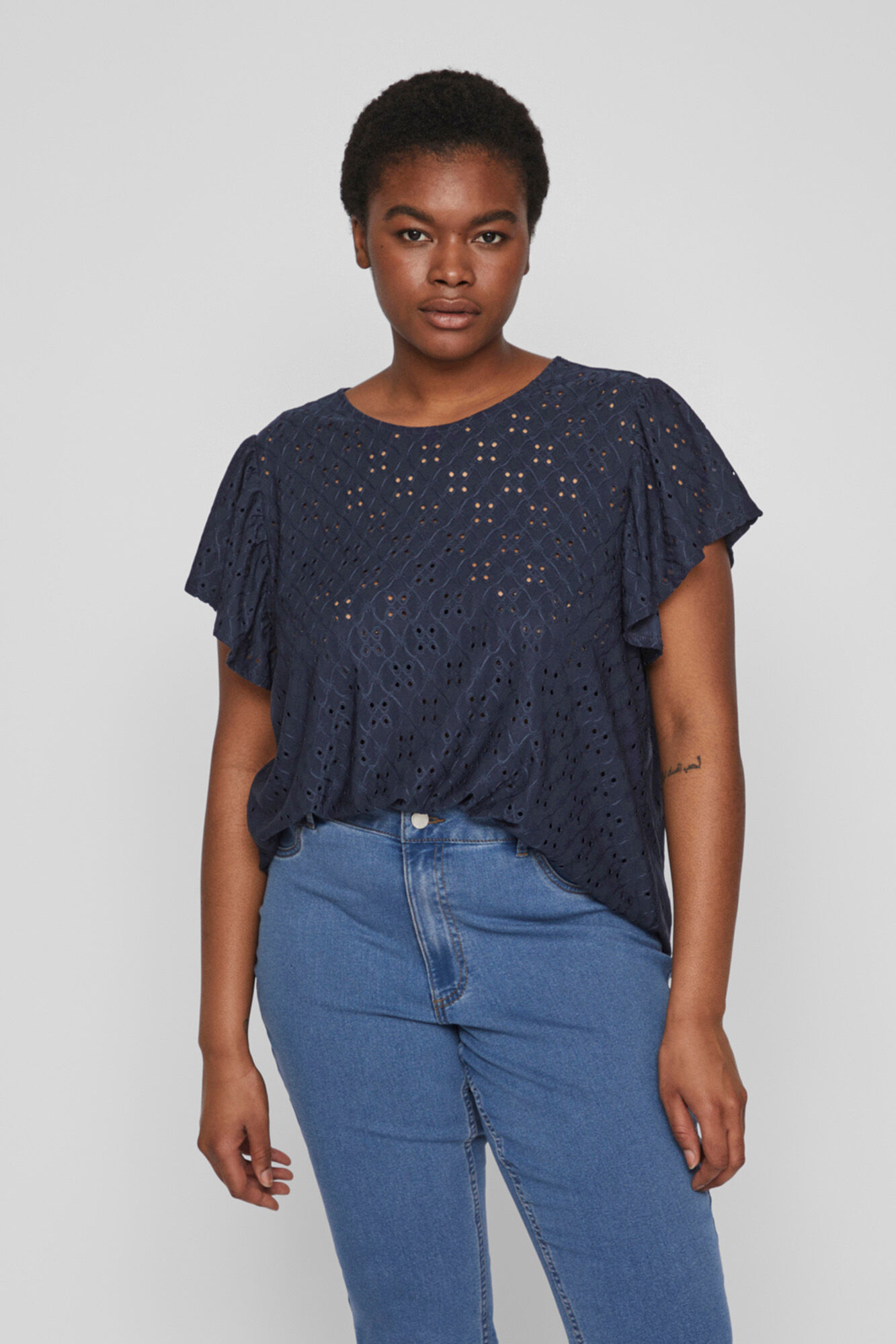 Blusa plissada de manga curta Evoked by Vila - Azul Marinho
