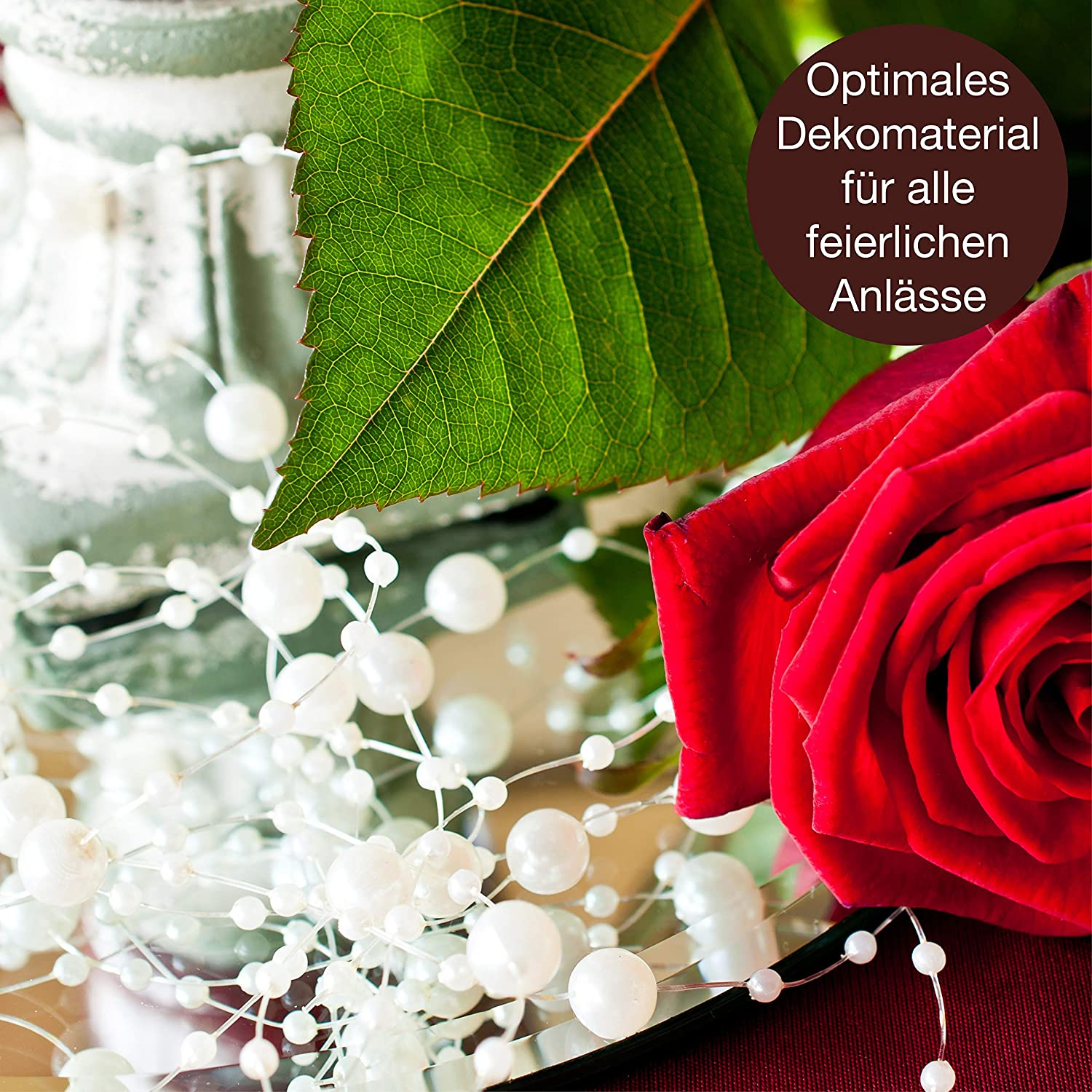 (30m) Perlen Kette Party Deko Girlande Bastel Zubehör für Hochzeit / Geburtstag - Weiss