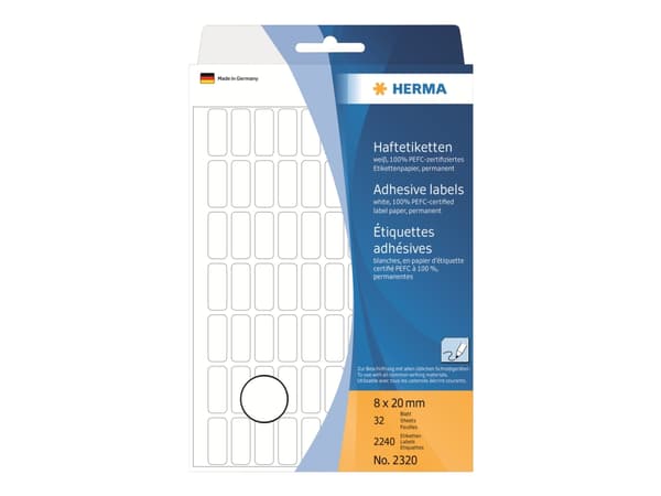 HERMA - Papir - selv-adhesiv - hvit - 8 x 20 mm 2240 etikett(er) (32 ark x 70) merkelapper