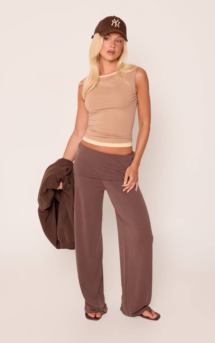 Noir Pantalon Fluide En Jersey Doux Muchroom Avec Taille Repliable