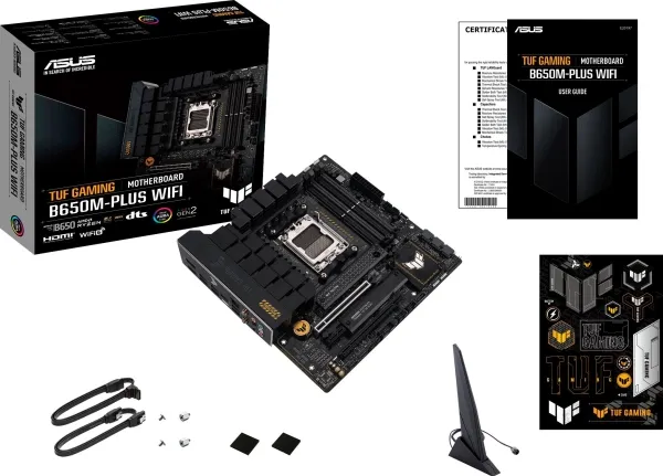 [OUTLET] - ASUS TUF Gaming B650M-Plus WIFI - Bundkort - micro ATX - Socket AM5 - AMD B650 Chipset - USB-C 3.2 Gen 2x2, USB 3.1 Gen 2, USB 3.2 Gen 2, USB-C 3.2 Gen 1 - 2.5 Gigabit LAN, Bluetooth - onboard grafik (CPU påkrævet) - HD Audio (8-kanaler)