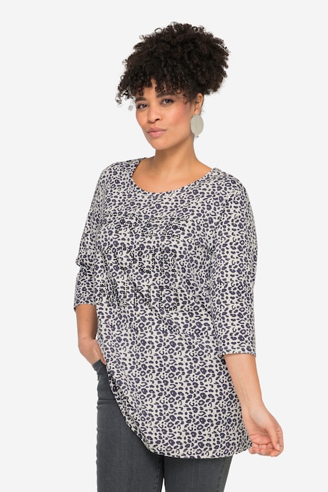 Longshirt, Leomuster, Glitzer-Statement, 3/4-Ärmel