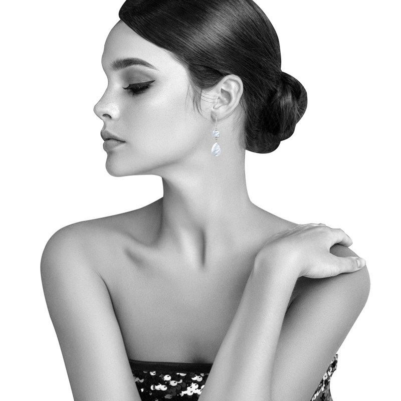 Boucles d'Oreilles Argent Carré et Goutte Nacre Ivoire