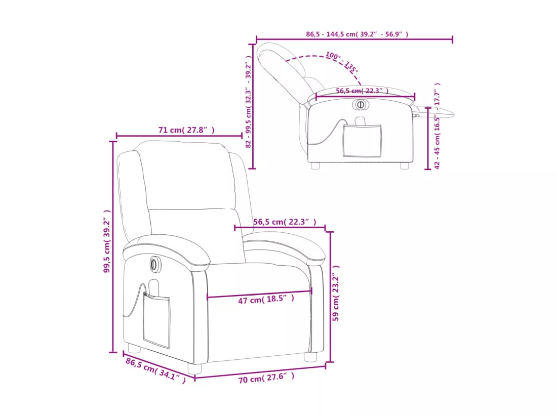 Fauteuil de massage inclinable électrique marron foncé