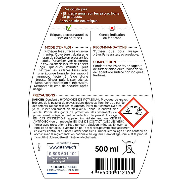 Nettoyant pierres et briques pour cheminée Starwax 500ml