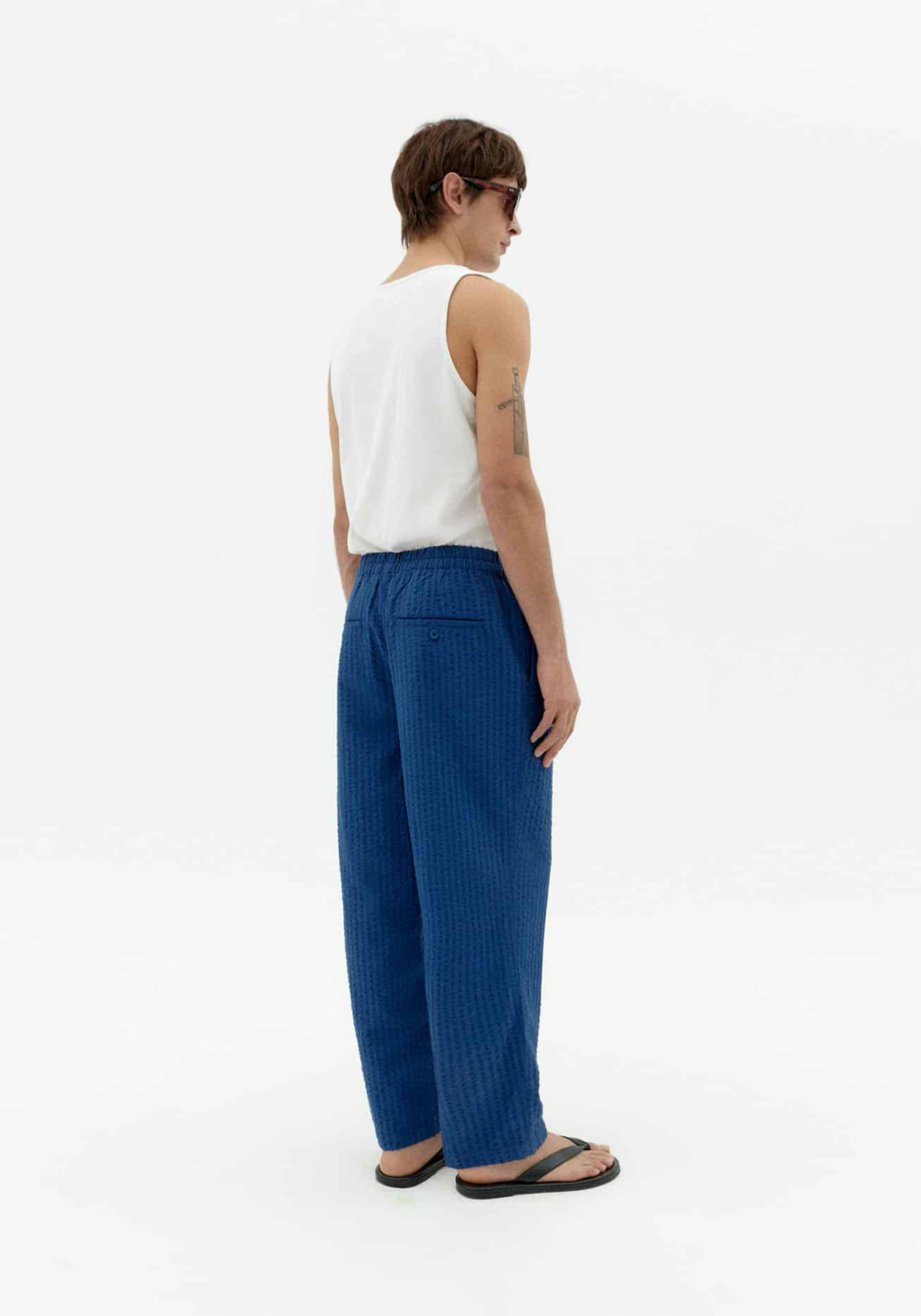 Thinking Mu Hose Luc Seersucker Cobalt Blue