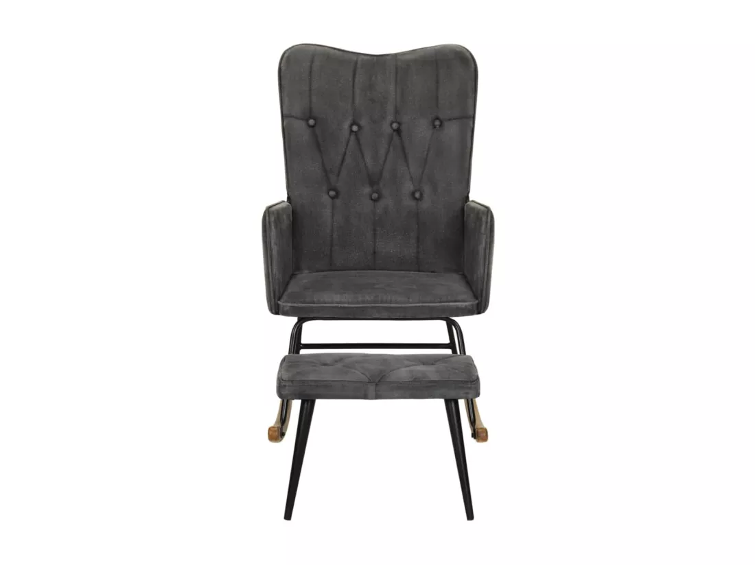 Chaise à bascule avec repose-pied Noir vintage Toile