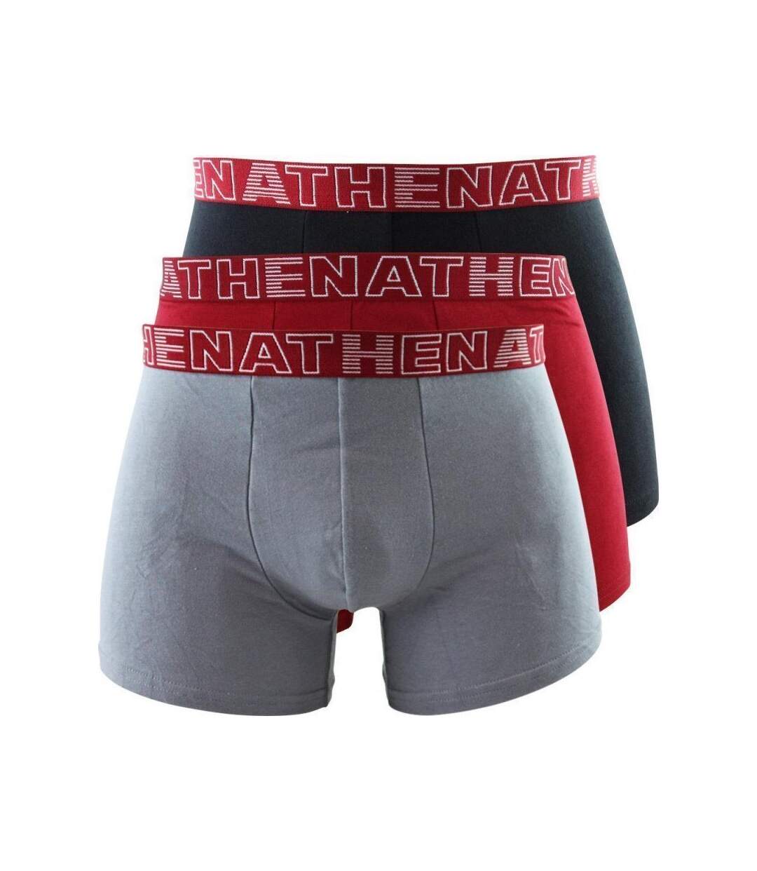 ATHENA Lot de 3 Boxers Homme Coton BASIC COLOR Noir Rouge Gris