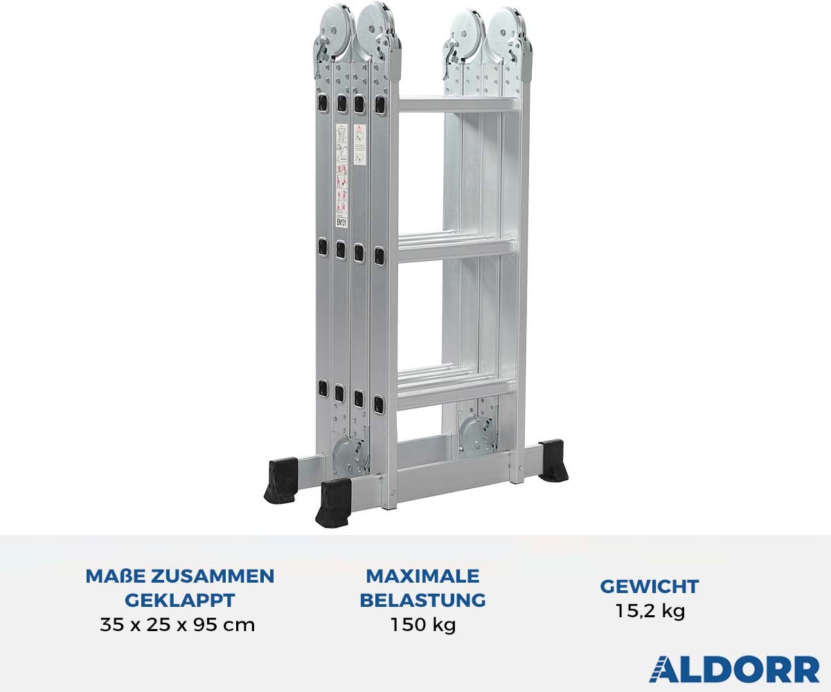 ALDORR Home - 4x3 opvouwbare ladder met platform van hoogwaardig aluminium - Multifunctionele ladder - Veilig en betrouwbaar (EN131)