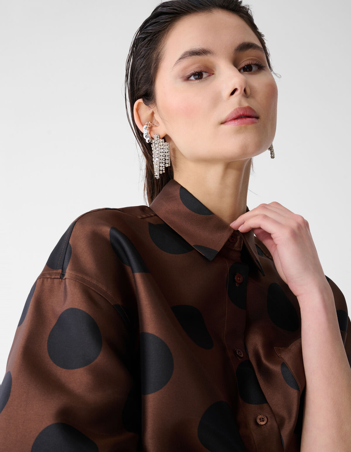 Oversized Kanten Polkadot Blouse Bruin