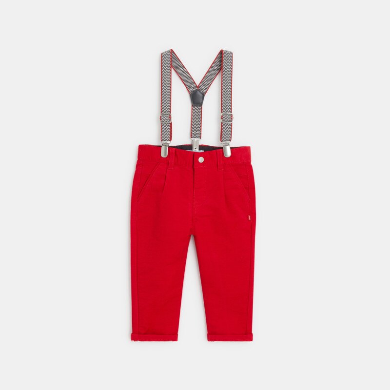 Pantalon velours fantaisie à bretelles rouge bébé garçon Rouge
