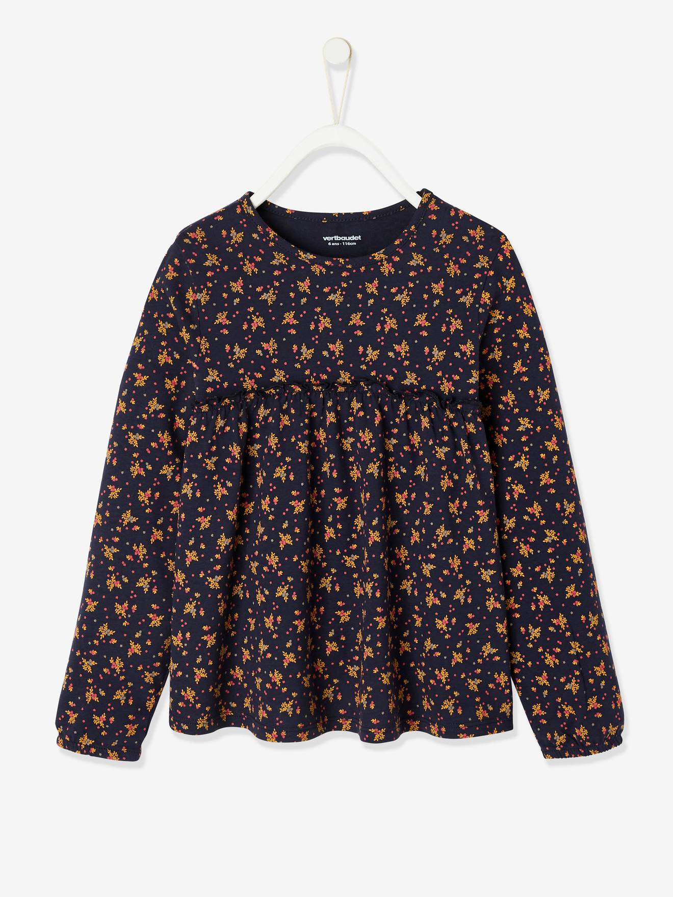 Blusa rosa claro com estampa floral para meninas.