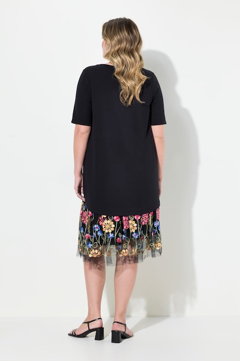 T-Shirt, A-Linie, Blüten-Mesh-Einsatz