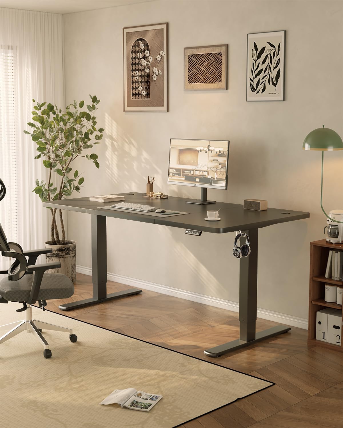 JUMMICO Höhenverstellbarer Schreibtisch mit USB-Ladeanschluss 160 x 70 cm, Schreibtisch Höhenverstellbar Elektrisch, Steh-Sitz Tisch Stehpult Verstellbarer Computertisch,Standing Desk,Schwarz
