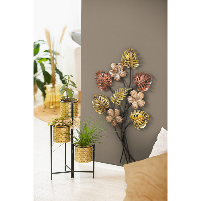Pflanzetagere - 3 Töpfe - gold/schwarz - aus Metall - ca. 25 x 25 x 55 cm